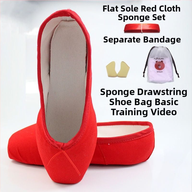 Балетни обувки за танци с остър нос, връзки, горна част Lycra, подметка от естествена кожа