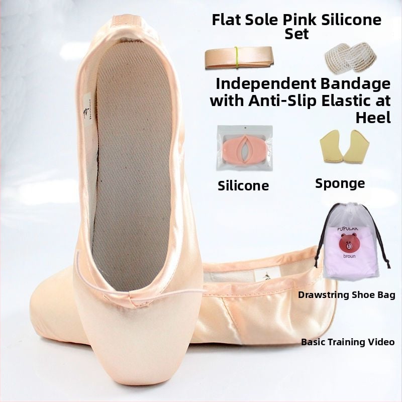 Балетни обувки за танци с остър нос, връзки, горна част Lycra, подметка от естествена кожа