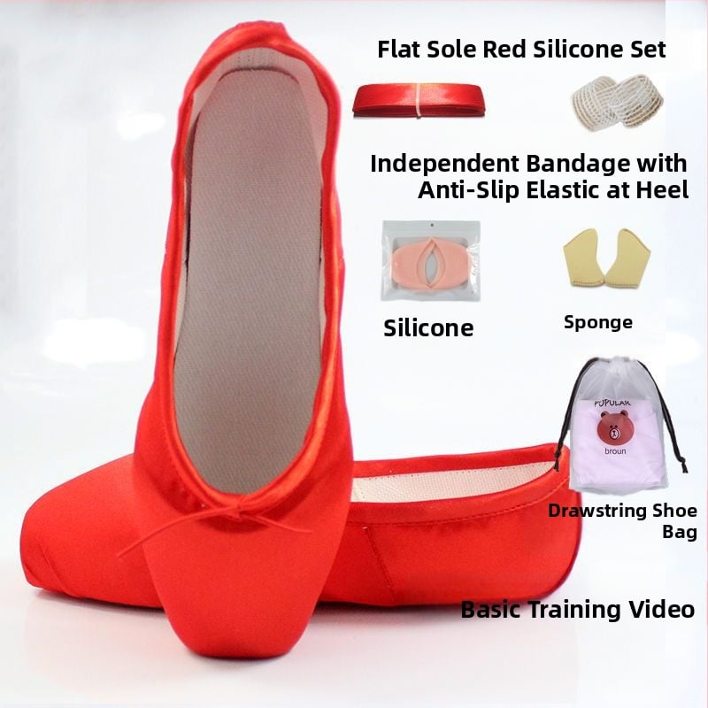 Балетни обувки за танци с остър нос, връзки, горна част Lycra, подметка от естествена кожа