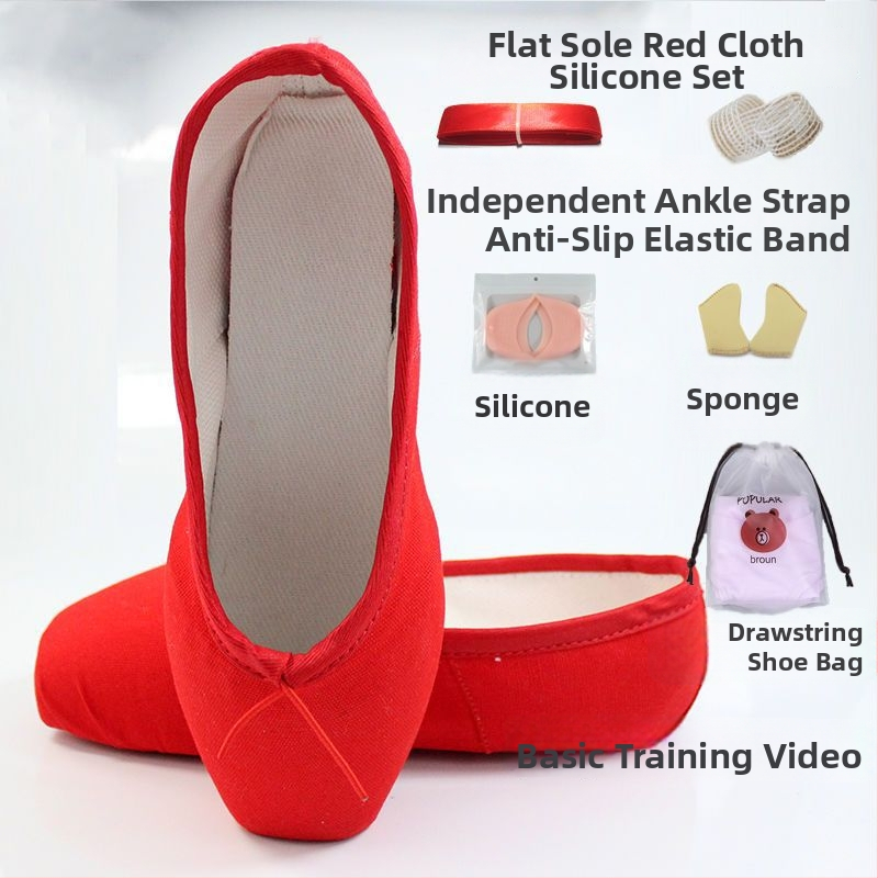 Балетни обувки за танци с остър нос, връзки, горна част Lycra, подметка от естествена кожа