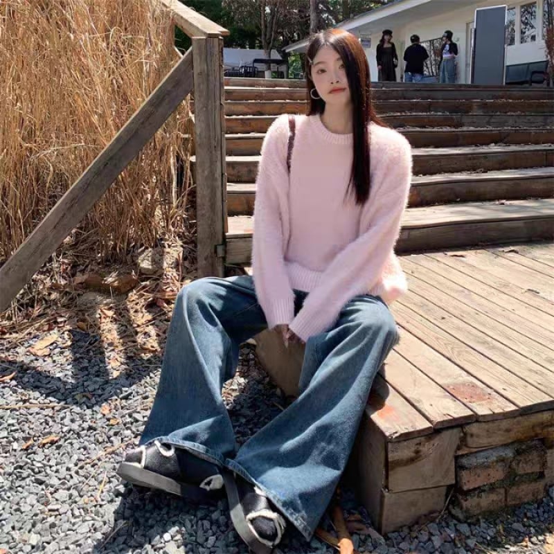 Ženski pleteni pulover s okruglim izrezom, dugi rukavi, 3D uzorak, srednja debljina, poliestersko vlakno
