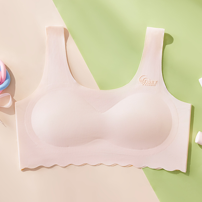 Trening grudnjak za djevojčice 12–15 godina, bezšivan, prozračan ice silk materijal, puni košarice s latexom oblikovanim košaricama, fiksne dvostruke naramenice