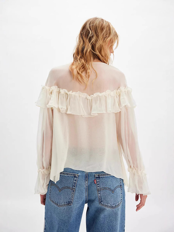 Блуза от шифон с V-образна яка, дълги Feifei ръкави, пуловер стил, 95% полиестер, за жени