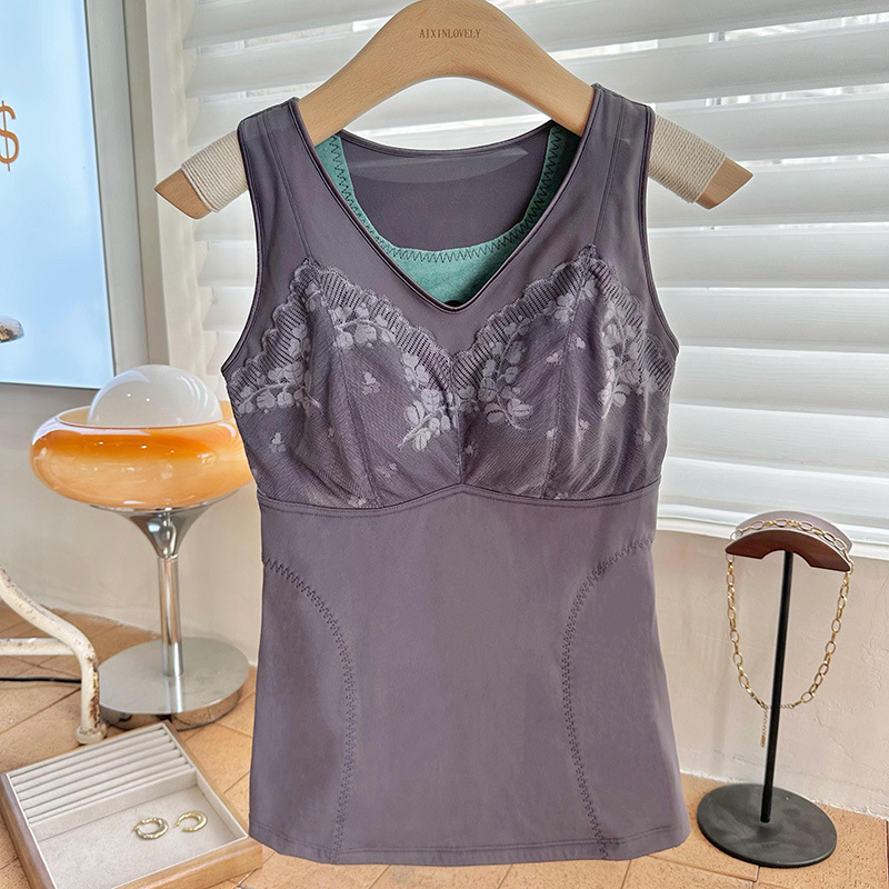 Női őszi-téli alakformáló termo mellény, fleece bélés, dupla réteg, beépített csészék, V-nyakú, nylon anyag