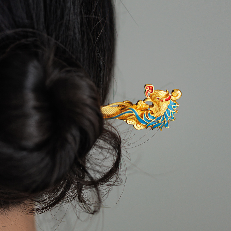 Brončana ukosnica za kosu s feniksom, drevni stil, motiv životinja/zodijak, Niyou Jewelry, pojedinačno pakiranje
