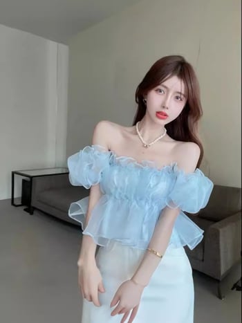 Top s jednim ramenom, poliester, off-shoulder izrez, kratki rukavi, regular fit