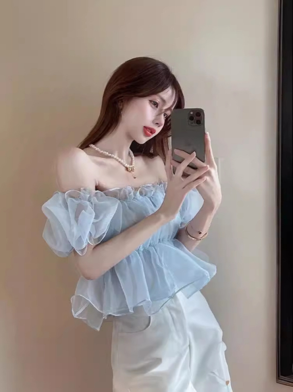 Top s jednim ramenom, poliester, off-shoulder izrez, kratki rukavi, regular fit