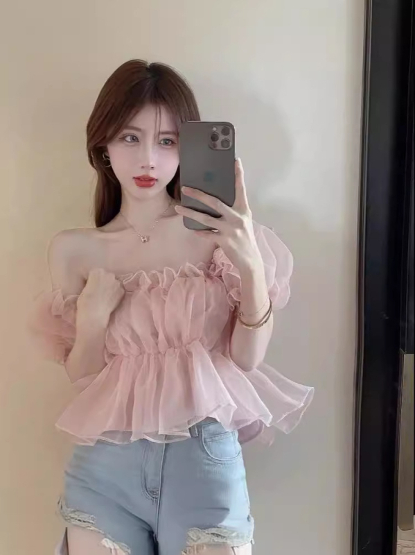 Top s jednim ramenom, poliester, off-shoulder izrez, kratki rukavi, regular fit