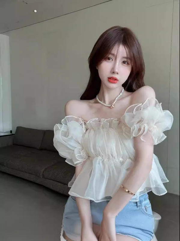Top s jednim ramenom, poliester, off-shoulder izrez, kratki rukavi, regular fit