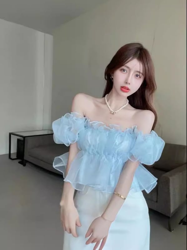 Top s jednim ramenom, poliester, off-shoulder izrez, kratki rukavi, regular fit