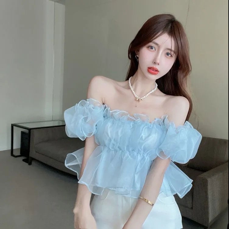 Top s jednim ramenom, poliester, off-shoulder izrez, kratki rukavi, regular fit