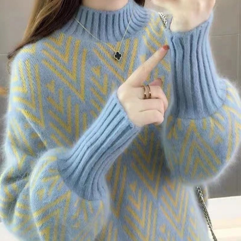 Kötött pulóver félmagas gallérral, báránygyapjú és jégselyem keverékéből