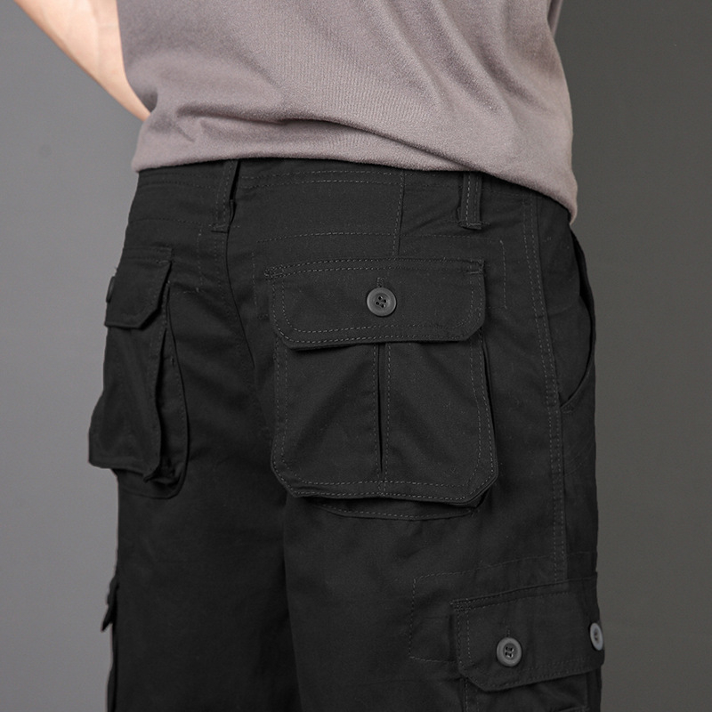 Férfi nyári cargo rövidnadrág, laza egyenes szárú, pamut, több zseb, középmagas derekú