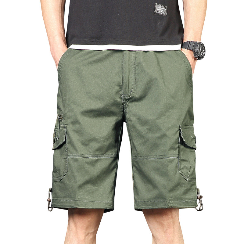 Férfi nyári cargo rövidnadrág, laza egyenes szárú, pamut, több zseb, középmagas derekú