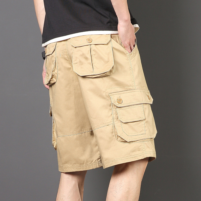 Férfi nyári cargo rövidnadrág, laza egyenes szárú, pamut, több zseb, középmagas derekú