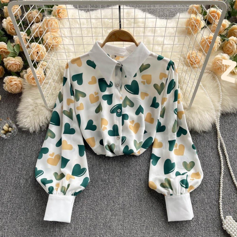 Košulja od šifona s floralnim uzorkom, dugi rukavi, Polo ovratnik