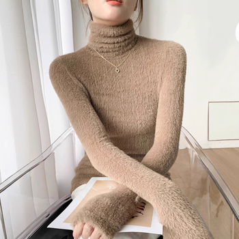 Női pamut-elasztán pulóver fleece bélésével, egyszínű, kerek nyakú, laza szabású