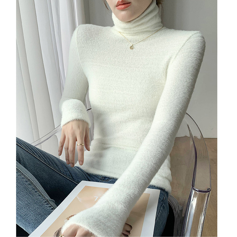 Női pamut-elasztán pulóver fleece bélésével, egyszínű, kerek nyakú, laza szabású