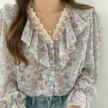 Női poliészter blúz-pulóver, lazább szabás, kerek nyak, hosszú ujjú, városi stílus