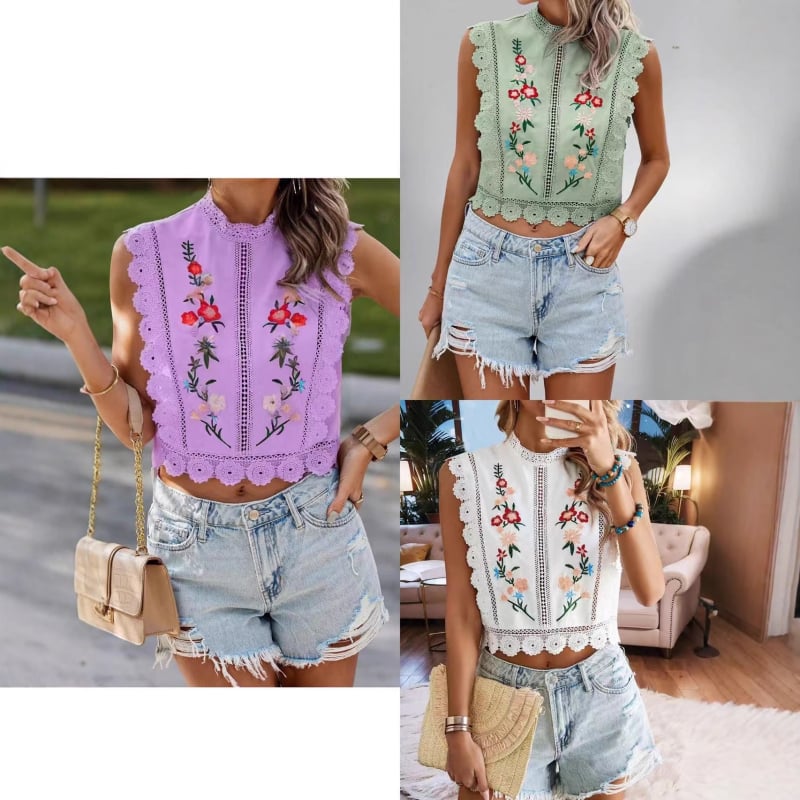 Ženska šifon bez rukava bluza s floralnim biljnim uzorkom, poliester, slim fit, kratkog kroja