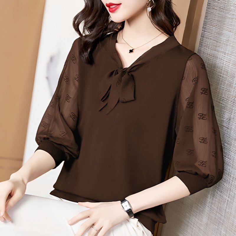 Ženska šifon bluza, polu rukav, poliester, hongkonški stil