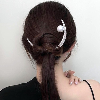 Hajcsat hold alakú – kínai stílus, geometriai dizájn, elektroplakálás, anyag: ötvözet, hajkiegészítő