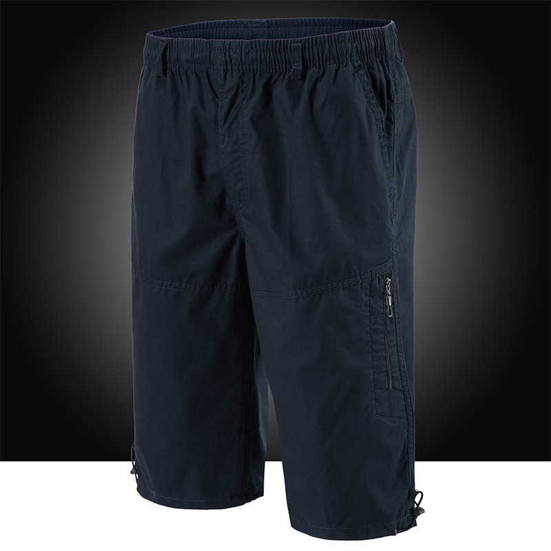 Férfi nyári pamut capri nadrágok sok zsebbel, laza szabás, rövid, alacsony derék, zsinóros zárás