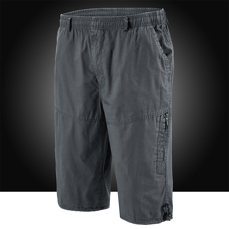 Férfi nyári pamut capri nadrágok sok zsebbel, laza szabás, rövid, alacsony derék, zsinóros zárás