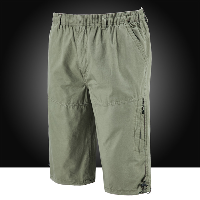 Férfi nyári pamut capri nadrágok sok zsebbel, laza szabás, rövid, alacsony derék, zsinóros zárás