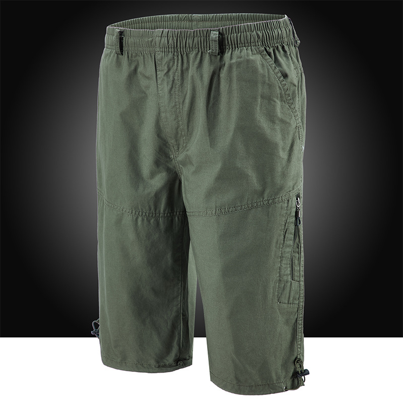 Férfi nyári pamut capri nadrágok sok zsebbel, laza szabás, rövid, alacsony derék, zsinóros zárás