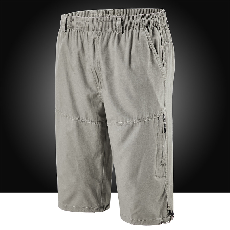 Férfi nyári pamut capri nadrágok sok zsebbel, laza szabás, rövid, alacsony derék, zsinóros zárás