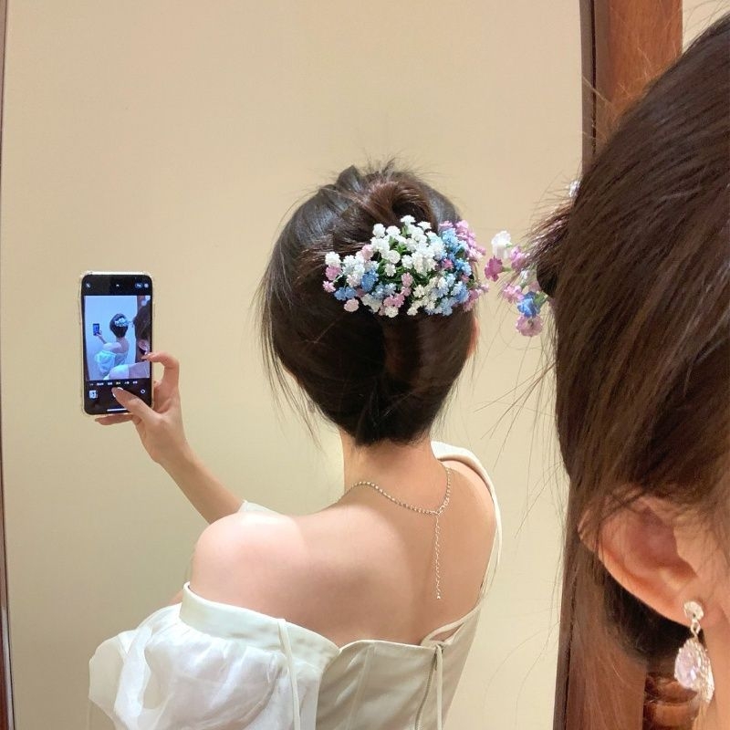 Hajdísz fém kivitelben mesterséges virágokkal Baby's Breath, hercegnő-stílusú nőknek, női fejfedő, kiadás: 2025 ősz