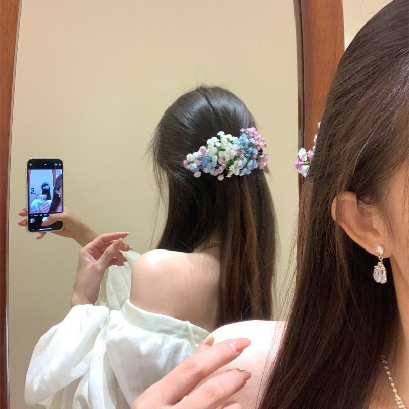 Hajdísz fém kivitelben mesterséges virágokkal Baby's Breath, hercegnő-stílusú nőknek, női fejfedő, kiadás: 2025 ősz