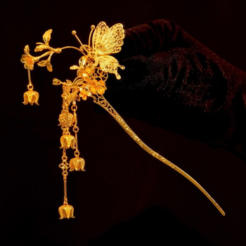 Igla za kosu s leptir-motivom i resicama – legura, elektroplatiranje, ukras za glavu, FS1261, Zimsko izdanje 2025