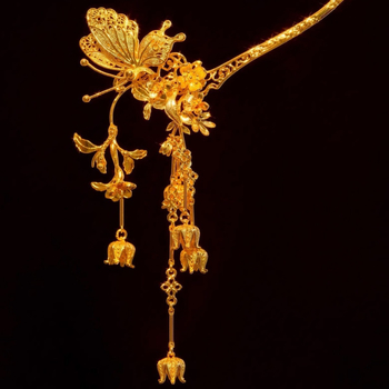 Igla za kosu s leptir-motivom i resicama – legura, elektroplatiranje, ukras za glavu, FS1261, Zimsko izdanje 2025