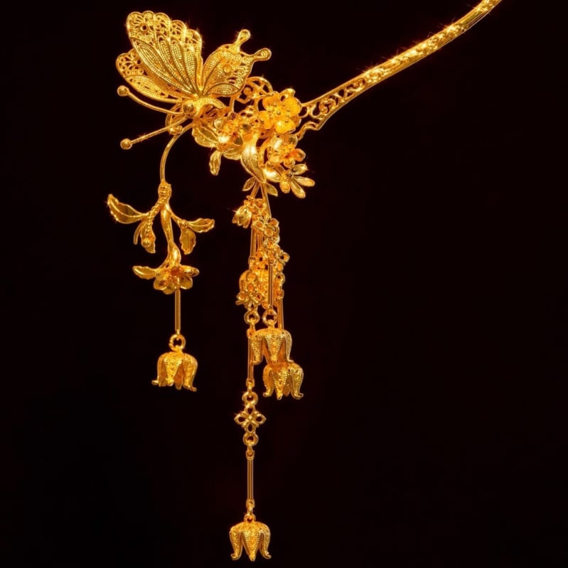 Igla za kosu s leptir-motivom i resicama – legura, elektroplatiranje, ukras za glavu, FS1261, Zimsko izdanje 2025