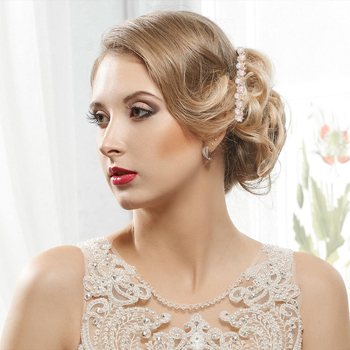 Аксесоар за коса с цвете и кристали, електроплатинен, японско-корейски стил