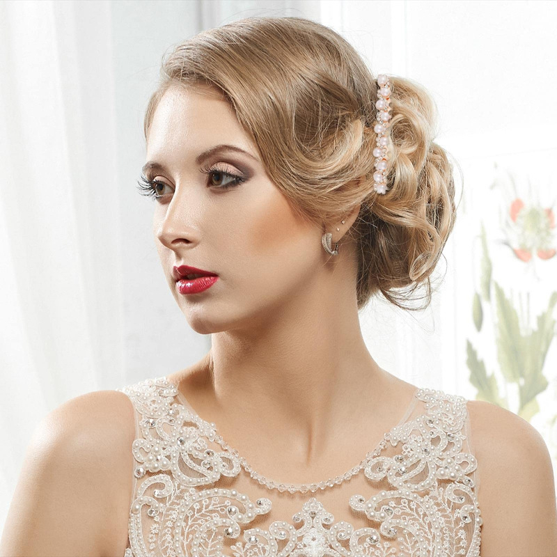 Аксесоар за коса с цвете и кристали, електроплатинен, японско-корейски стил