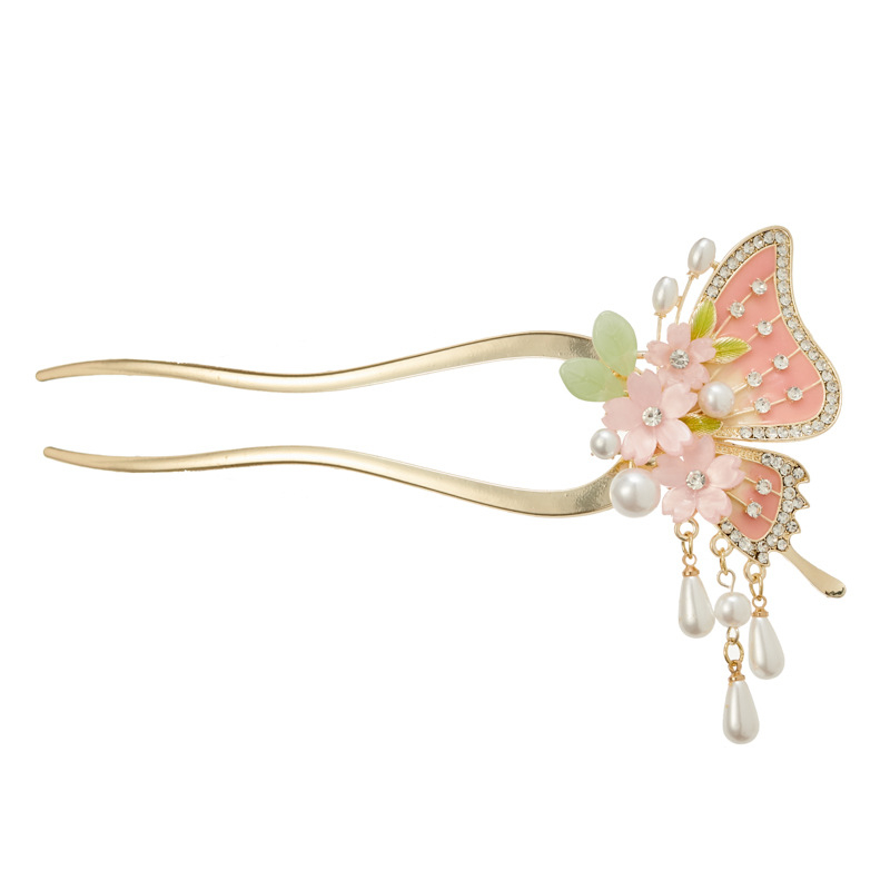 Hajcsat: Új kínai stílusú pillangó virággal, ötvözet, elektroplatírozás