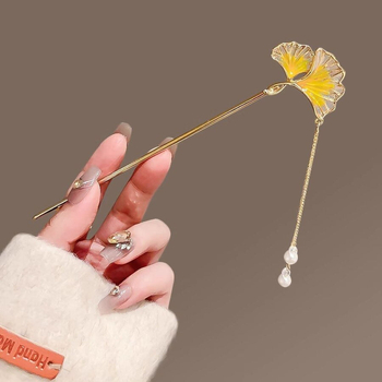 Fém hajtű tassellal és virággal, levél alakú, ősi stílusú hajdísz kínai cheongsamhoz