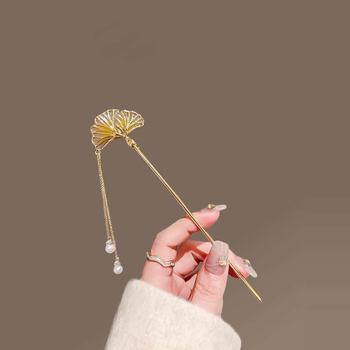 Fém hajtű tassellal és virággal, levél alakú, ősi stílusú hajdísz kínai cheongsamhoz