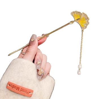 Fém hajtű tassellal és virággal, levél alakú, ősi stílusú hajdísz kínai cheongsamhoz