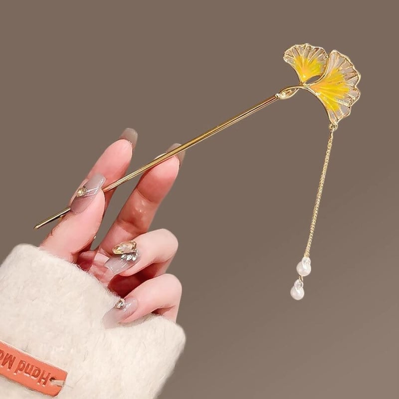 Fém hajtű tassellal és virággal, levél alakú, ősi stílusú hajdísz kínai cheongsamhoz