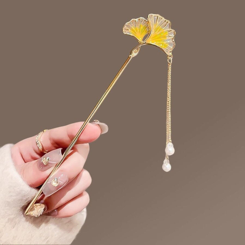 Fém hajtű tassellal és virággal, levél alakú, ősi stílusú hajdísz kínai cheongsamhoz