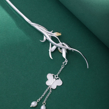 Igla za kosu s cvjetnim motivom, metalna, kineskog inspiriranog stila, Zhongying Jewelry, zlatna ugradnja