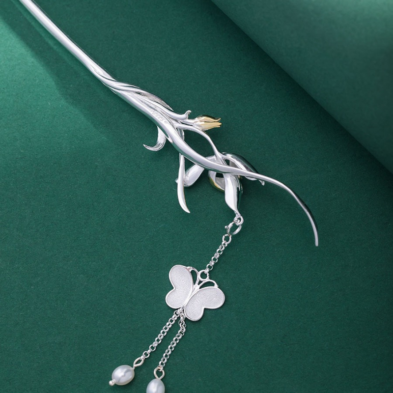 Igla za kosu s cvjetnim motivom, metalna, kineskog inspiriranog stila, Zhongying Jewelry, zlatna ugradnja