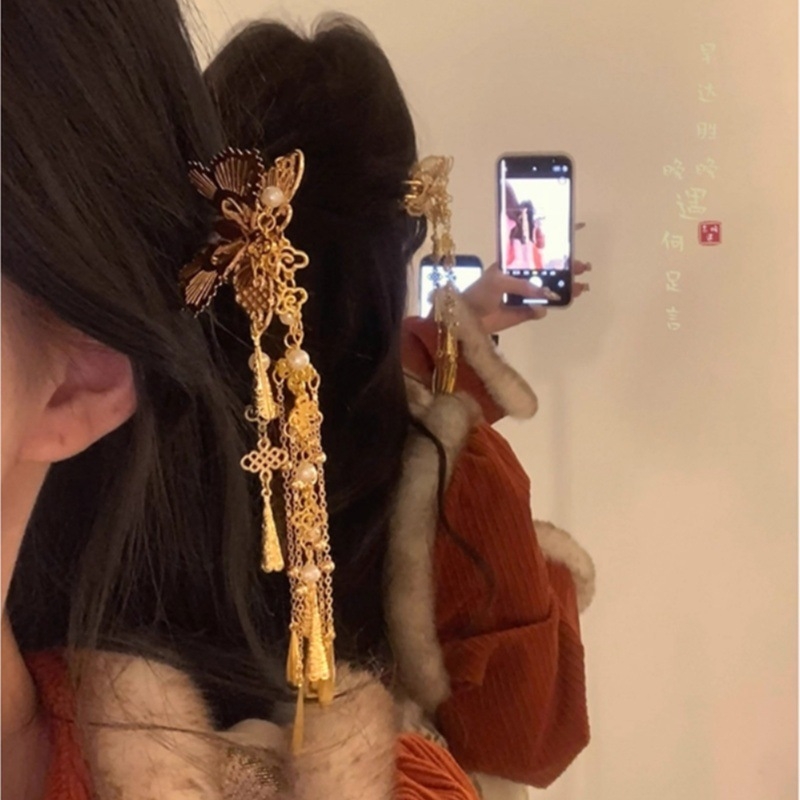 U alakú pillangó füzérrel díszített hajtű, női, fém, retro stílus