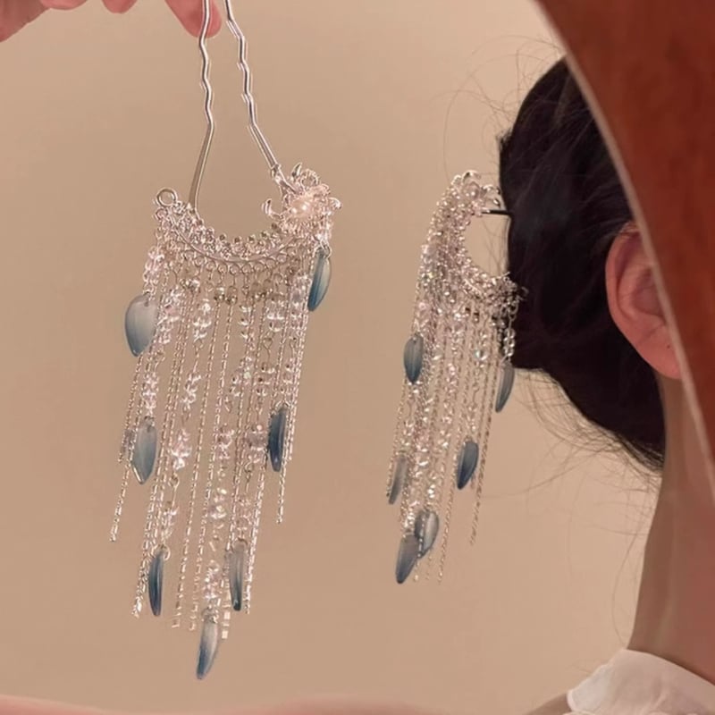 Kopča za kosu - metalna U-oblika s resama, prirodni ženski stil, pečena boja, podrijetlo Yiwu