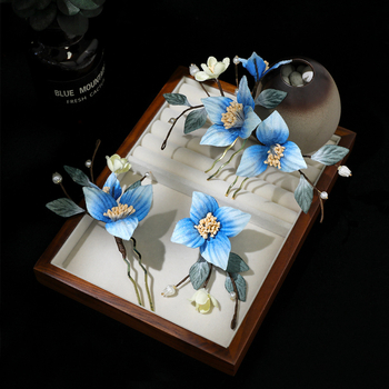 Set ukosnica za kosu s motivima cvijeća i leptira, cvjetni oblik, tkanina, retro stil, BH6724