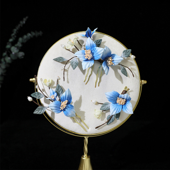 Set ukosnica za kosu s motivima cvijeća i leptira, cvjetni oblik, tkanina, retro stil, BH6724